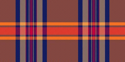Domestic check tartan fabric, layered pattern texture. Canvas textile plaid seamless background in orange and blue colors. vector