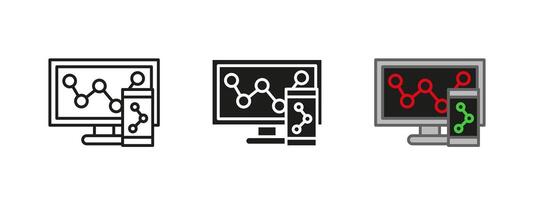 Analytics cross-platform icon. Data synchronization illustration. Device performance monitoring symbol. Technology trend tracking sign. Mobile and desktop chart analysis design. vector