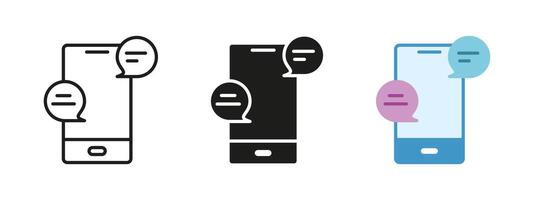 Mobile chat messaging icon. Smartphone conversation illustration. Online communication symbol. Digital text app sign. Speech bubble interaction concept. Social media network graphic. vector
