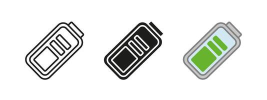 Battery icon. Rechargeable energy illustration. Power level indicator symbol. Lithium accumulator pictogram. Electric device efficiency sign. Mobile technology charge concept. vector