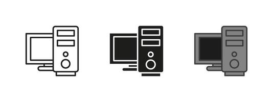 Computer icon. Desktop PC illustration. Office workstation symbol. Technology hardware sign. Internet network concept. Digital processing graphic. Tower PC with monitor classic desktop setup. vector