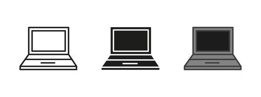 Laptop icon. Portable computer illustration. Digital notebook symbol. Office workstation sign. Internet technology concept. Modern electronics graphic. vector