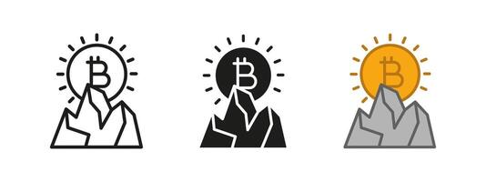 Bitcoin peak icon. Cryptocurrency success illustration. Digital finance summit symbol. Blockchain achievement investment sign. Wealth growth economy design. vector
