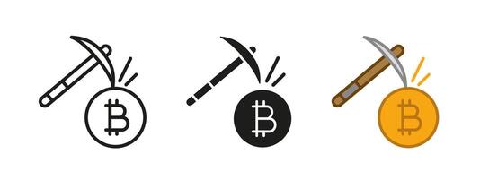 Bitcoin mining icon. Cryptocurrency extraction illustration. Blockchain finance symbol. Digital currency transaction sign. Crypto investment network design. vector