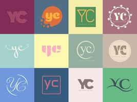 YC logo company template. Letter y and c logotype. Set different classic serif lettering and modern bold text with design elements. Initial font typography. vector
