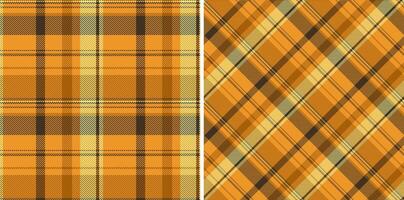 Two seamless autumnal plaid patterns. Warm orange and brown hues create a versatile texture ideal for textile design, fashion, or website backgrounds. Perfect for fallthemed projects vector