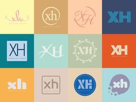 XH logo company template. Letter x and h logotype. Set different classic serif lettering and modern bold text with design elements. Initial font typography. vector