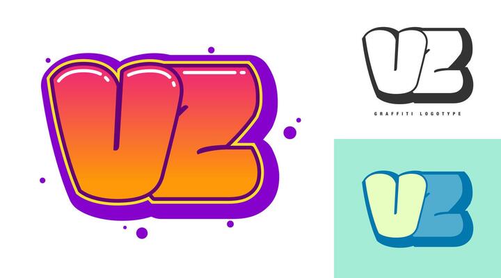 VZ logo design for festival or party. Initial letter v and z in graffiti style. Creative modern lettering company name of font typography. Kids trendy logotype or identity.