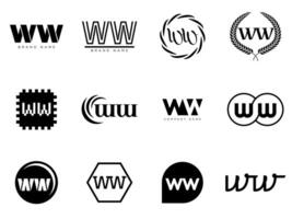 WW logo company template. Letter w and w logotype. Set different classic serif lettering and modern bold text with design elements. Initial font typography. vector