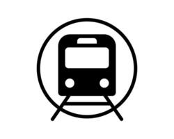 Bold black icon of a train in a circle, perfect for transportation, travel, or public transit designs. Simple, modern style suitable for websites, apps, and infographics. vector