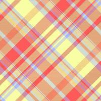 Folk texture check, kind fabric textile pattern. Template seamless plaid tartan background in lime and red colors. vector