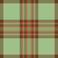 Stylish pastel green, brown, and orange plaid pattern. Ideal for textile design, backgrounds, or website graphics. Clean, modern aesthetic. vector