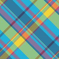 Vibrant diagonal plaid pattern in a cheerful color palette. Perfect for textile designs, website backgrounds, or fashion illustrations. This seamless texture offers a modern and stylish aesthetic. vector