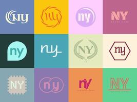 NY logo company template. Letter n and y logotype. Set different classic serif lettering and modern bold text with design elements. Initial font typography. vector
