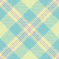 Delightful pastel plaid pattern in soft teal, yellow, and pink. Ideal for textile design, fashion, websites, and branding projects. The intersecting lines create a modern, geometric feel. vector