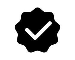 Bold black checkmark icon inside a stylized badge. Perfect for app interfaces, websites, presentations, and marketing materials needing a simple, modern approval or completion symbol. vector