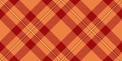 Sofa textile check fabric, scratch plaid texture background. Track pattern tartan seamless in orange and red colors. vector