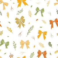 seamless pattern with bows and leaf in bright summer colors. Nature-inspired festive background for textile, wrapping. Light cheerful rustic backdrop. vector