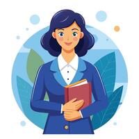 a woman in a suit holding book white background vector