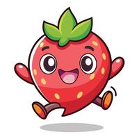 a cartoon strawberry character running and jumping white background vector