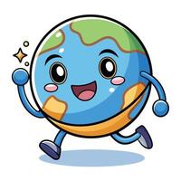 cartoon earth running with arms up and smiling white background vector
