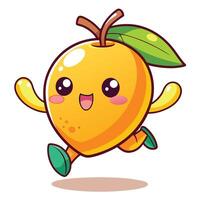 a cartoon fruit running with a leaf on its head vector
