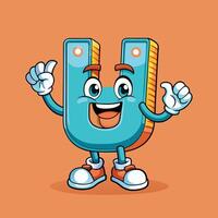 cartoon letter u character with hands up and eyes open white background vector