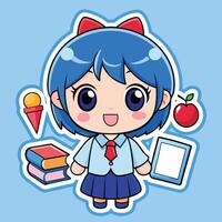 a cartoon girl with blue hair and a book white background vector