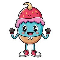 a cartoon character of an ice cream with a strawberry on its h white backgroundead vector