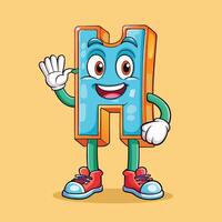 cartoon letter h character waving and smiling white background vector