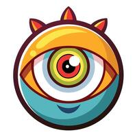 a cartoon eye with a red and orange color white background vector