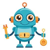 cute robot with a spoon and a spoon, illustration white background vector
