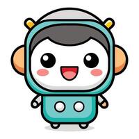 a cartoon robot with a blue helmet and a smile white background vector