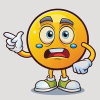 emoticon character with sad face and pointing finger white background vector