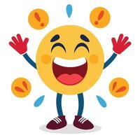 emoji character with hands up and smiling white background vector