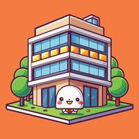 an illustration of a building with a cute little bird white background vector