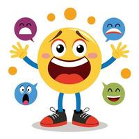 a cartoon emoticion with many different speech bubbles white background vector