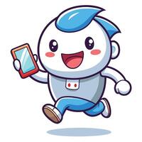 a cartoon robot running with a phone in his hand white background vector