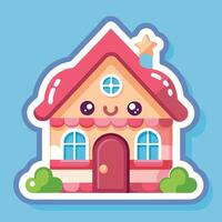 a cute house sticker with a pink white background vector
