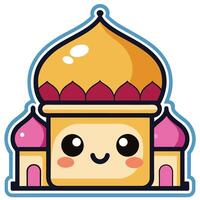 a cartoon mosque with a smiling white background vector