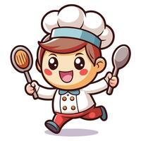 cartoon chef running with and a spatula white background vector
