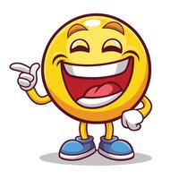 emoticon character with a happy face and a point to the sid white backgrounde vector