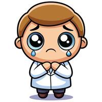 a cartoon scientist crying with his hands folded white background vector