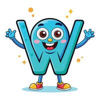 cartoon letter w with arms up and smiling white background vector