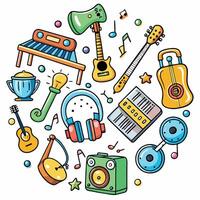 music instruments and musical instruments in a circle white background vector