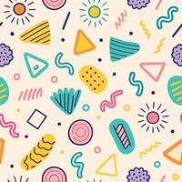 seamless pattern with colorful retro shapes and shapes white background vector