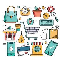 shopping cart icon set with various items white background vector