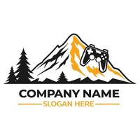a mountain and a game controller logo white background vector