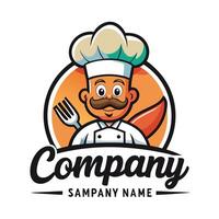 chef logo design with a chef holding a fork and knife white background vector