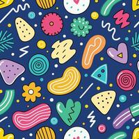 seamless pattern with colorful doodles and shapes white background vector